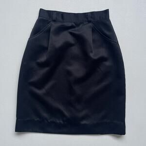 Vtg 90s Black High Rise Satin Button Up Pencil Skirt / KAYO California Goth Glam